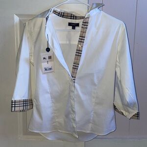 Burberry London Women’s White Button Down Long Sleeve Stretch Shirt Blouse Sz SM